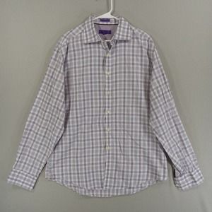 Egara Shirt Mens XL Slim Fit Purple Plaid Long Sleeve Button Up